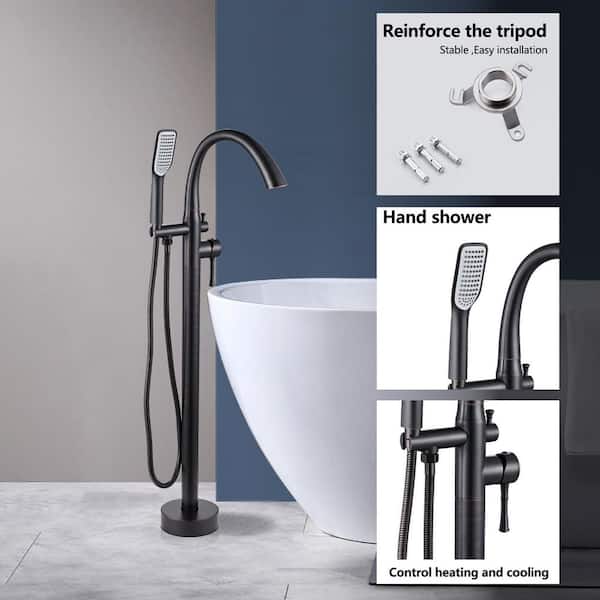 Single-Handle Floor Mount Freestanding Tub Faucet with Hand Shower in Oil Rubbed Bronze