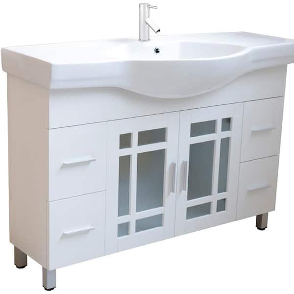 Bellaterra Home Ben 48 in. W x 18.9 in. D x 34.8 in. H Single Bath Vanity in White with White Ceramic Top with Basin