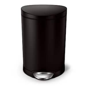 6 Liter Semi-Round Step Trash Can, Matte Black Steel