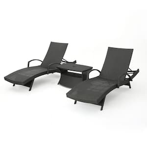 Heavenly Grey Armed 3-Piece Faux Rattan Outdoor Patio Chaise Lounge and Table Set
