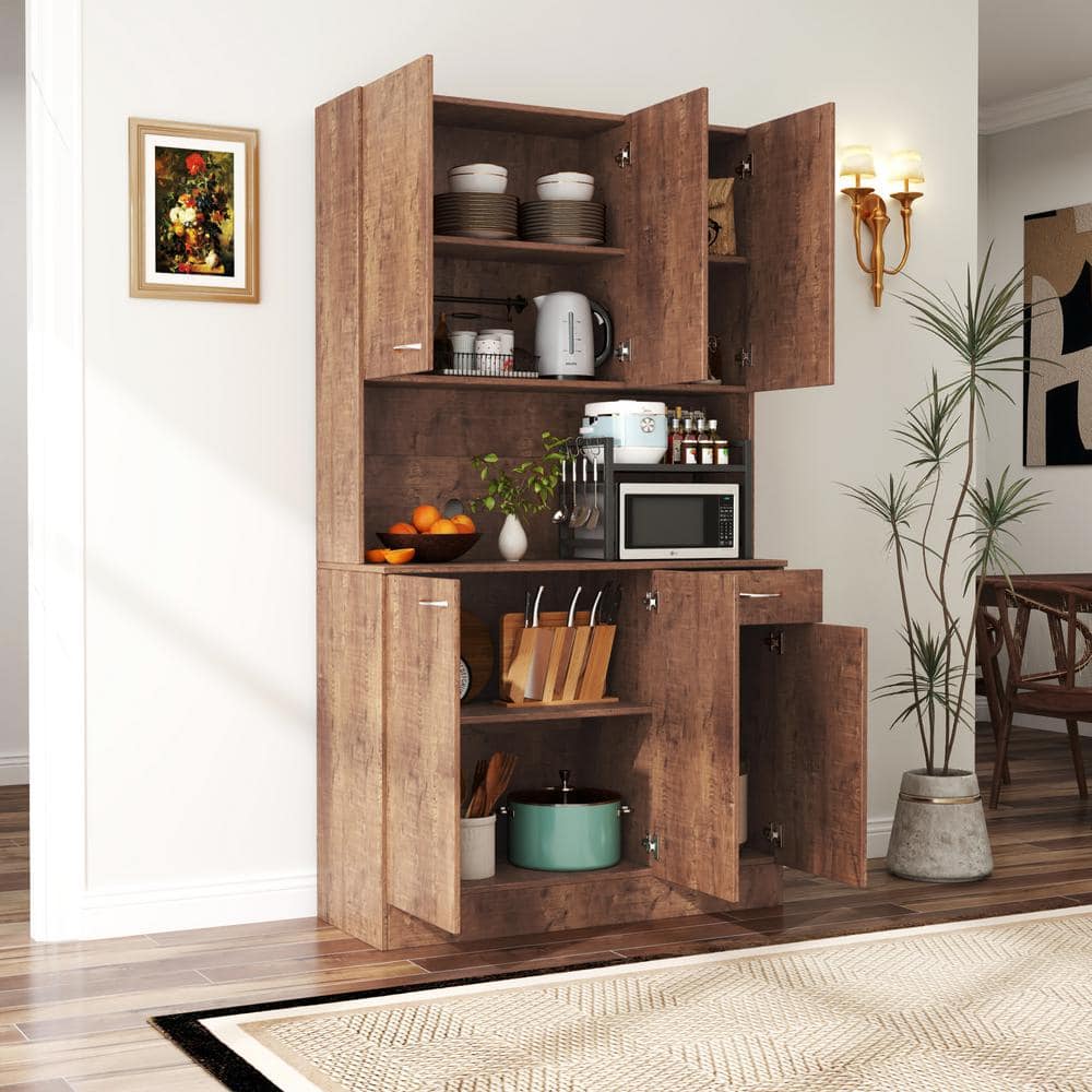 Walnut 71" Hinged Door Cabinet with Drawer and Shelves