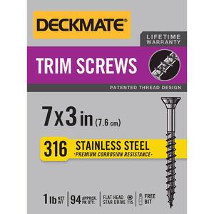 MARINE GRADE STAINLESS STEEL #7 X 3 IN. WOOD TRIM SCREW 1LB (APPROXIMATELY 94 PIECES)