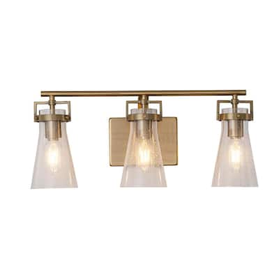 Modern Transitional 22 in. 3-Light Brushed Brass Vanity Light with Clear Bubble Glass Shades