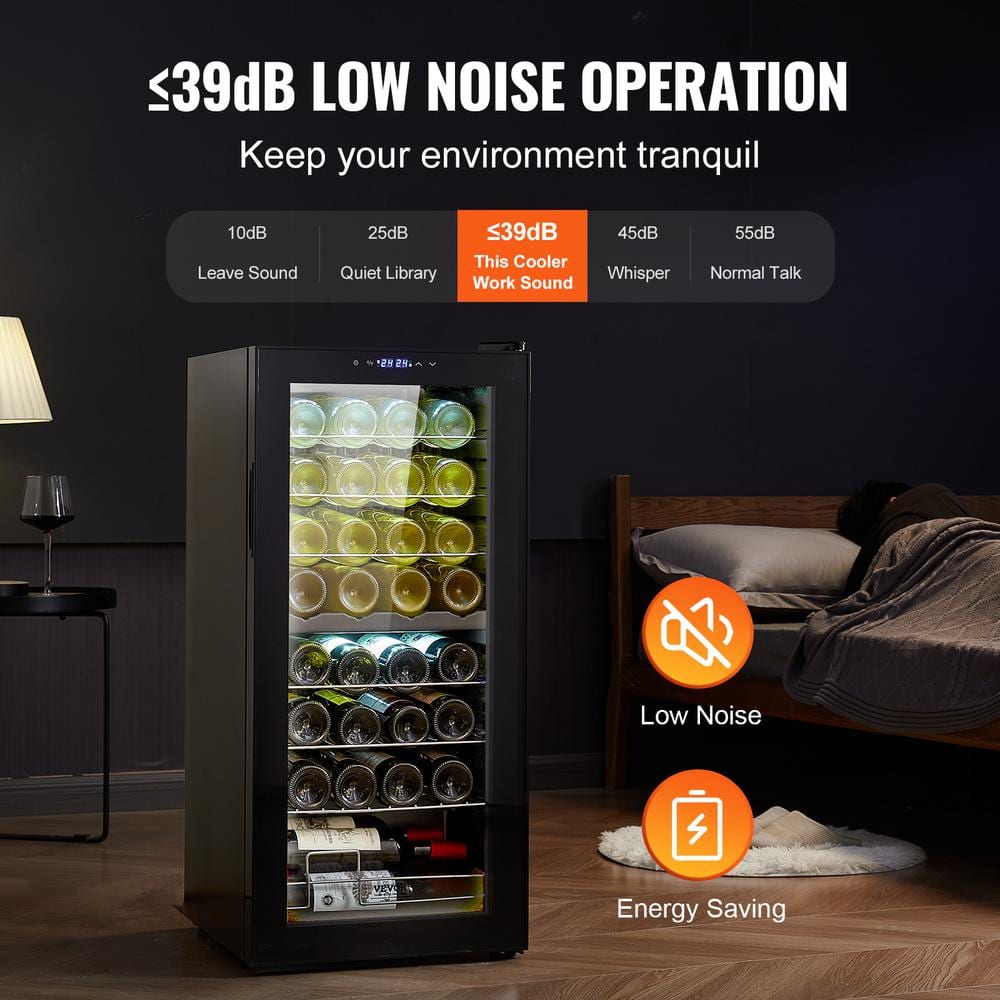 32-Bottle Black Dual Zone Freestanding Wine Cooler with Glass Door