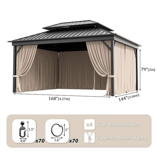 12 ft. x 14 ft. Universal Outdoor Privacy Curtains, Gazebo Replacement with Zipper Khaki (4-Side Curtain Only)