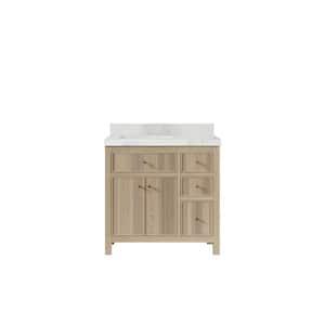 Sonoma Oak 36 in. W x 22 in. D x 36 in. H Left Offset Sink Bath Vanity in White Oak with 2" Calacatta Nuvo Top