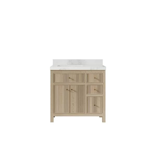Willow Collections Sonoma Oak 36 in. W x 22 in. D x 36 in. H Left Offset Sink Bath Vanity in White Oak with 2 in. Calacatta Nuvo Top