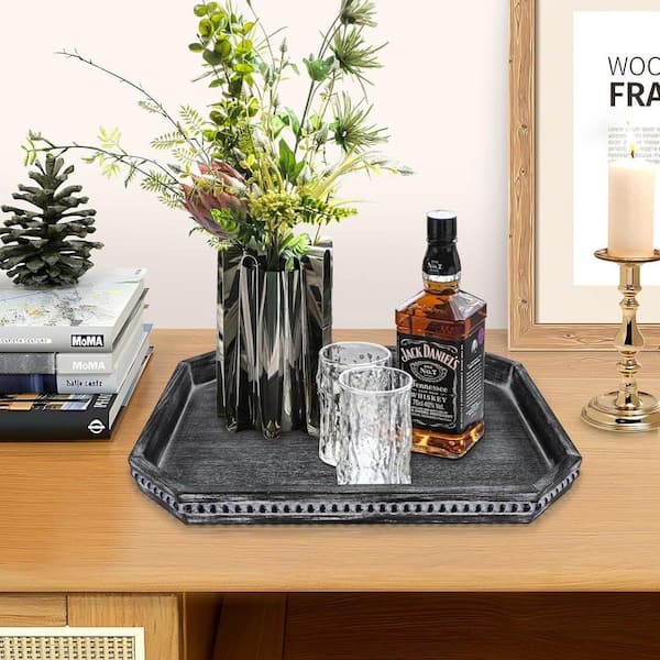 テーブル用品 80s Levi's $2 billion memorial tray Long Octagonal Black Wood Decorative Coffee Table Serving Tray