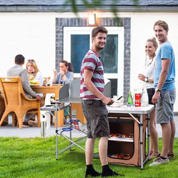 Costway Foldable Camping Table Outdoor BBQ Portable Grilling Stand