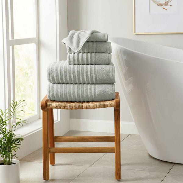 Sage Green Premium Cotton Ribbed Textured 6 Piece Towel Set