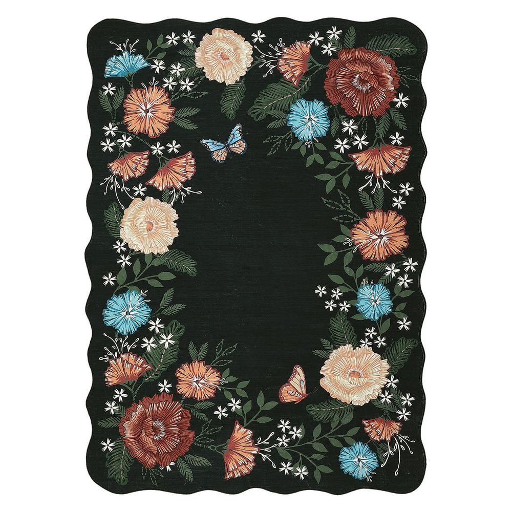 Wavy Edge Decorative Machine Washable Vintage Floral Printed Carpet for Bedroom Apartment Black 10 ft. x 13 ft. Area Rug price history on PriceWatchPro