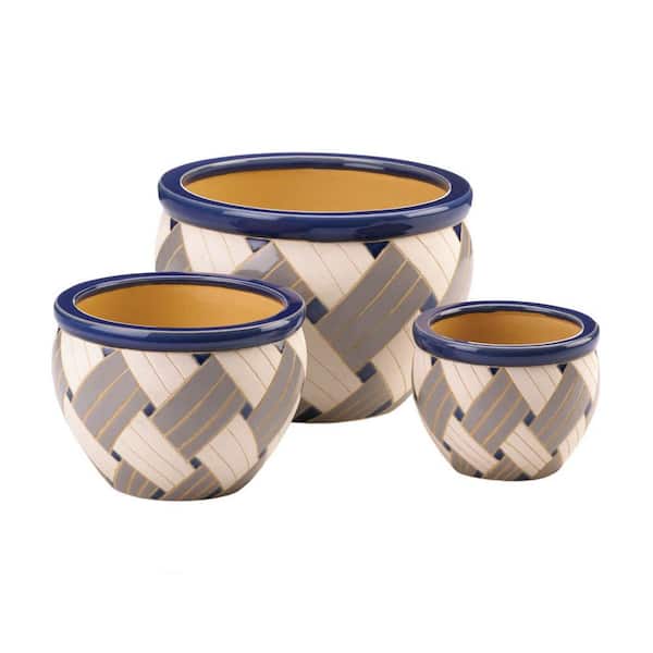 Zingz & Thingz 6.25 in., 8.75 in. and 12 in. Ceramic Geo Print Planter (Set of 3)