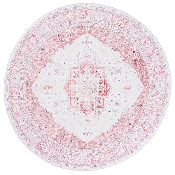 SAFAVIEH Tuscon Beige/Rust 4 ft. x 4 ft. Machine Washable Medallion Floral Round Area Rug