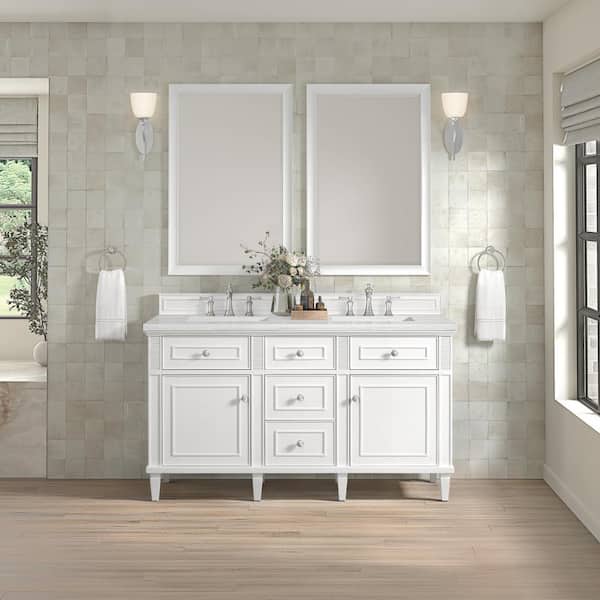 Lorelai 60.0 in. W x 23.5 in. D x 34.06 in. H Double Sink Bath Vanity in Bright White with Arctic Fall Solid Surface Top