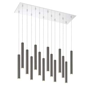 forest 5 W 14-Light Chrome Integrated LED Shaded Chandelier with Pearl Black Steel Shade