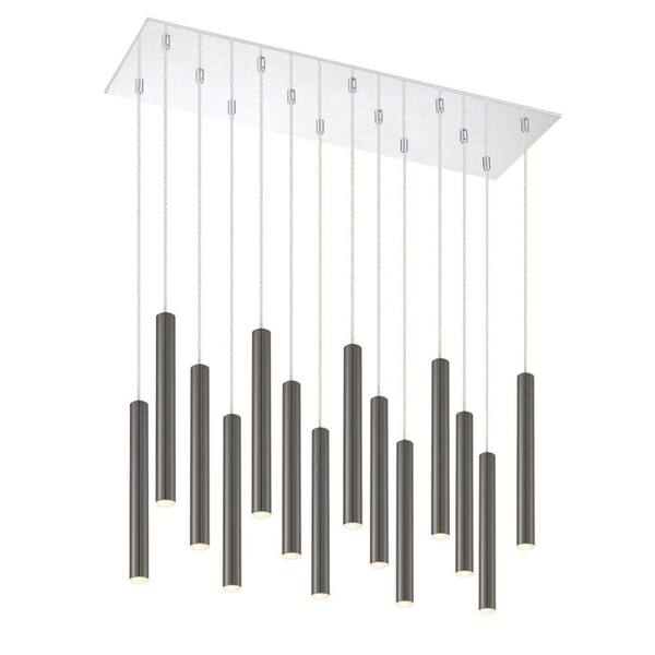 Unbranded forest 5 W 14-Light Chrome Integrated LED Shaded Chandelier with Pearl Black Steel Shade