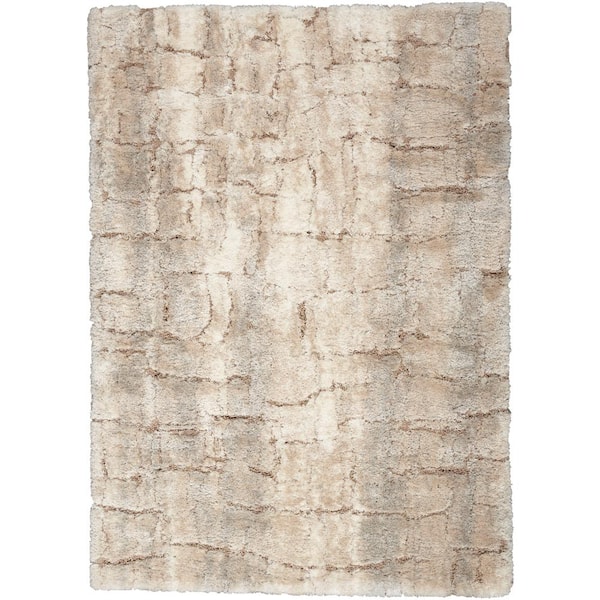 Nourison Luxurious Shag Ivory Beige 5 ft. x 7 ft. Abstract Contemporary ...
