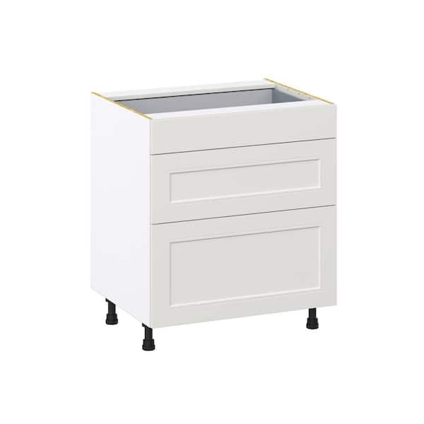 J COLLECTION Galveston 30 in. W x 24 in. D x 34.5 in. H Assembled Shaker Drawer Base Kitchen Cabinet in Light Grey with 3-Drawers