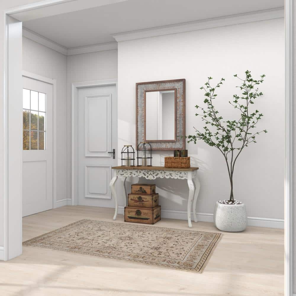 Elegant Farmhouse 46" White and Brown Wood Carved Console Table