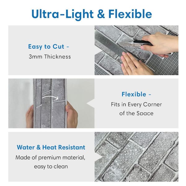 PVC Plastic Wall Panels 3D Decorative Tiles Cladding - Grey Rock (Pack - View #10