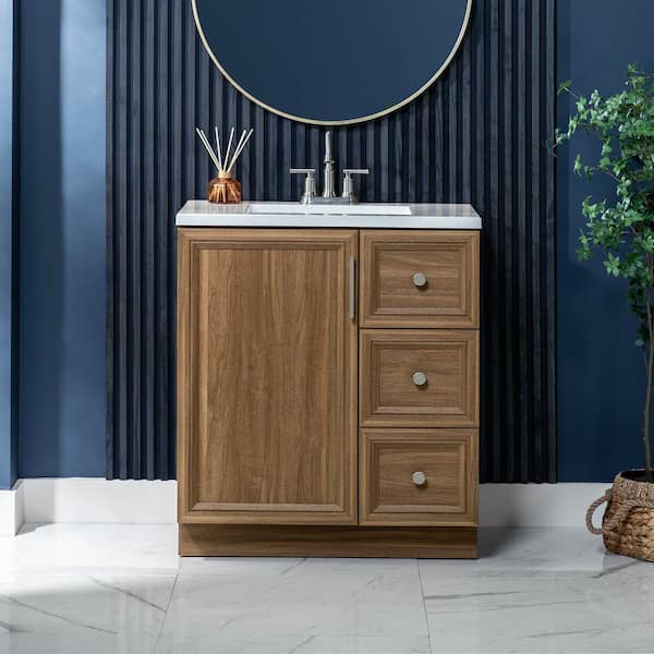 Bannon 31 in. Single Sink Nocera Freestanding Bath Vanity with Granite-Look Colorpoint White Cultured Marble Top