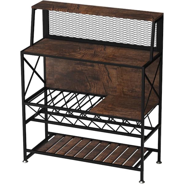 Wine Rack Home Bar Table Hold 12 Bottles of Wine Industrial Liquor Storage Cabinets MDF Bakers Rack Freestanding, Brown