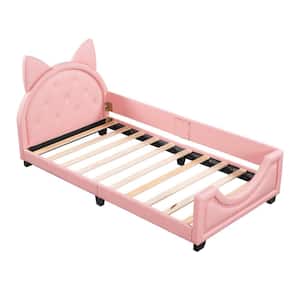 Pink Wood Frame Twin Platform Bed with Bunny Ears Headboard