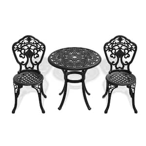 Black 3-Piece Aluminum Outdoor Bistro Set Patio Bistro Table Set Rust-Proof Outdoor Furniture Set
