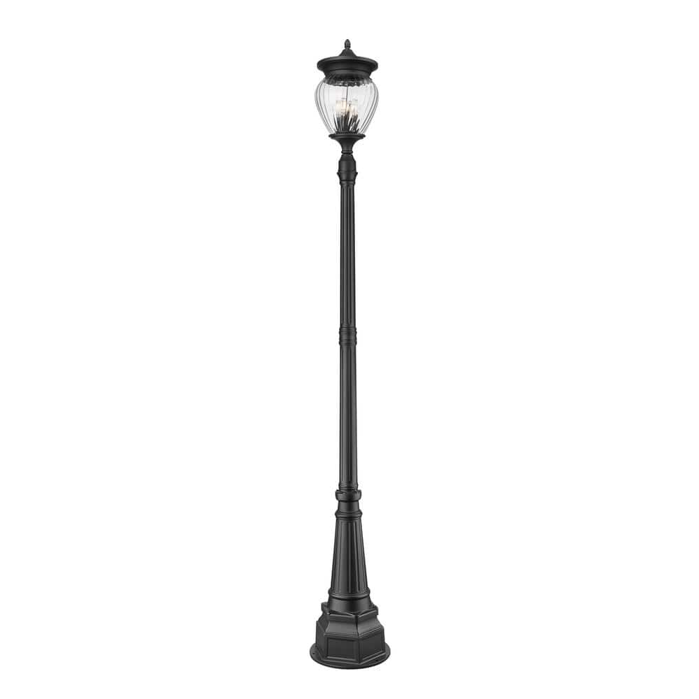 Davina 4-Light Black Aluminum Hardwired Outdoor Marine Grade Post-Light Set