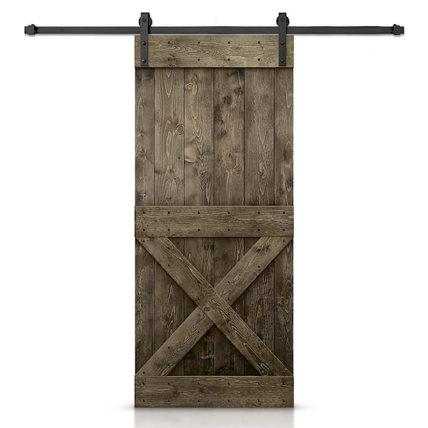 CALHOME 24 in. x 84 in. Distressed Mini X Series Espresso Stained DIY Wood Interior Sliding Barn Door with Hardware Kit
