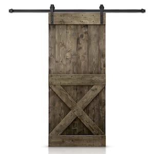 28 in. x 84 in. Distressed Mini X Series Espresso Stained DIY Wood Interior Sliding Barn Door with Hardware Kit