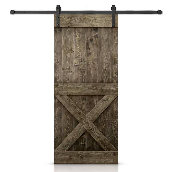 CALHOME 22 in. x 84 in. Distressed Mini X Series Espresso Stained DIY Wood Interior Sliding Barn Door with Hardware Kit