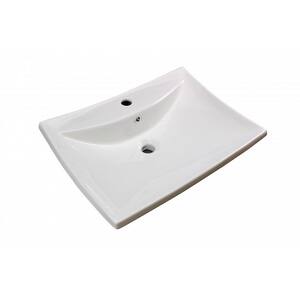 Shanta 23-1/2 in. Countertop Vessel Bathroom Sink in White with Overflow