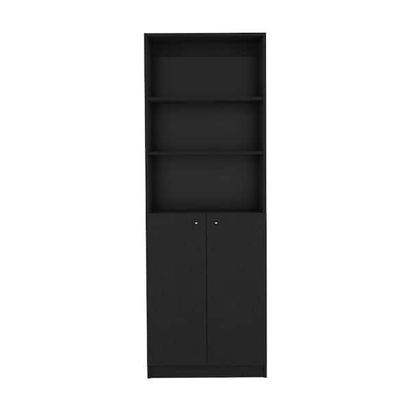 11.80 in. W x 24.70 in. D x 71.10 in. H Black Particle Board Freestanding Linen Cabinet w/Doors and Shelves in Black