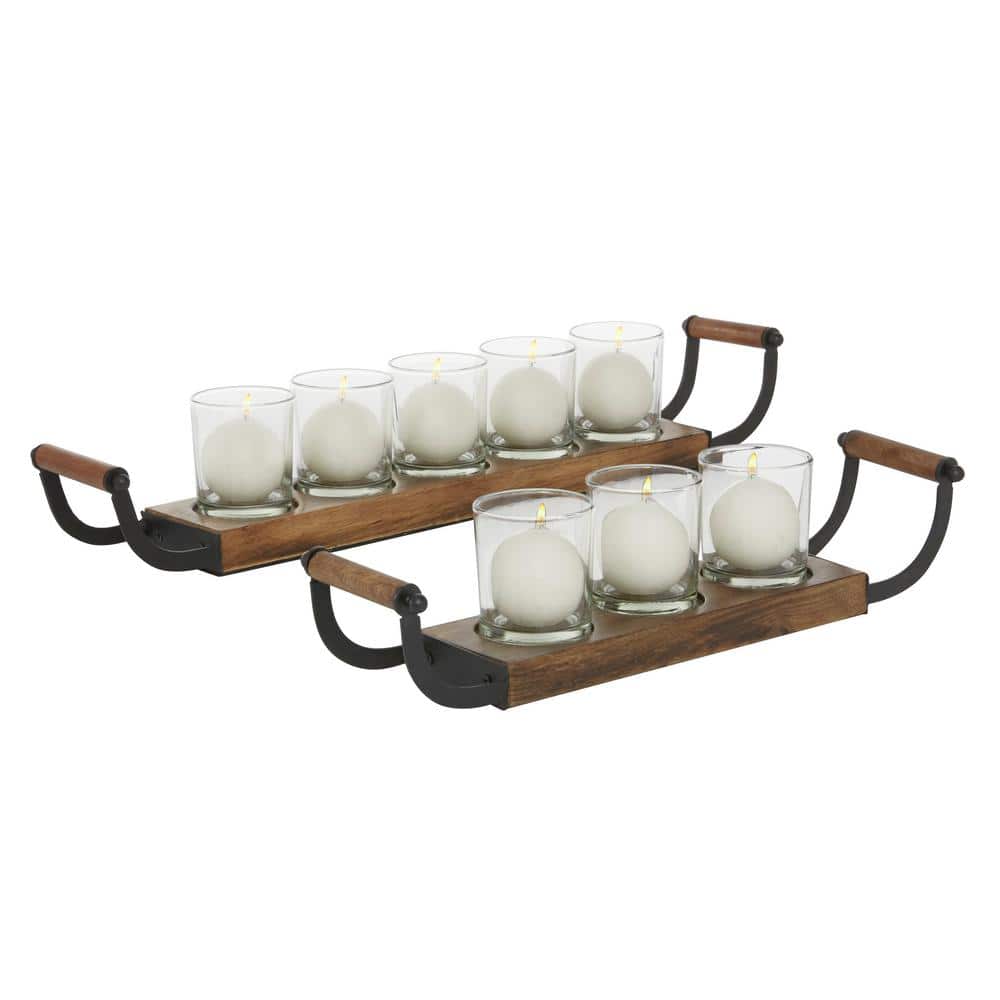 Rustic Elegance Mango Wood 8-Votive Candelabra Set