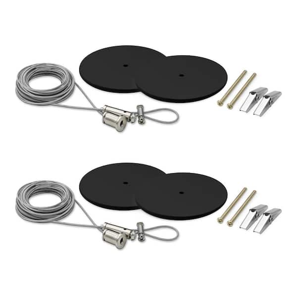 H-track 20 ft. Suspension Kit, 120V 3-Wire Single Circuit Track Light Surface Mount Kit w/ Round Canopies, Black 2 Pack
