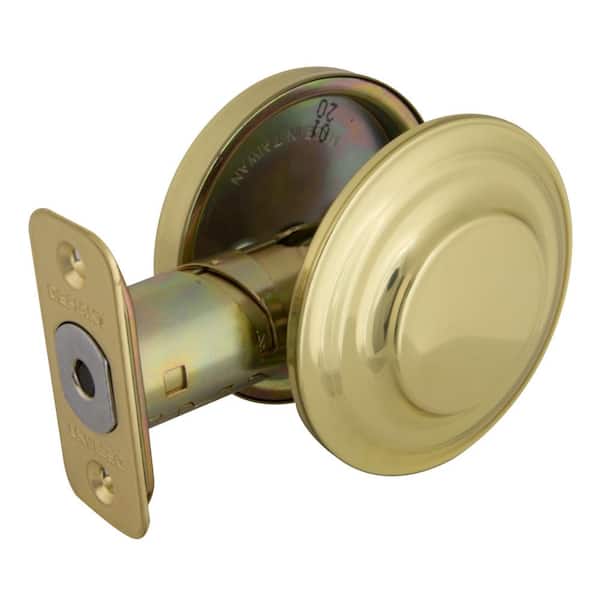 Defiant Polished Brass Single-sided Deadbolt with Outside Plate