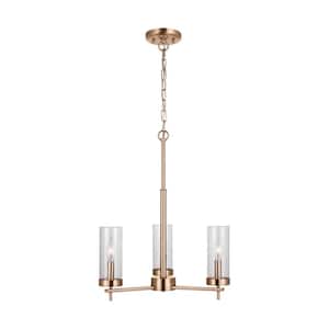Zire 3-Light Satin Brass Dimmable Indoor/Outdoor Chandelier with Clear Glass Shades