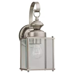 Jamestown 1-Light Antique Brushed Nickel Outdoor 12.5 in. Traditional Wall Lantern Sconce