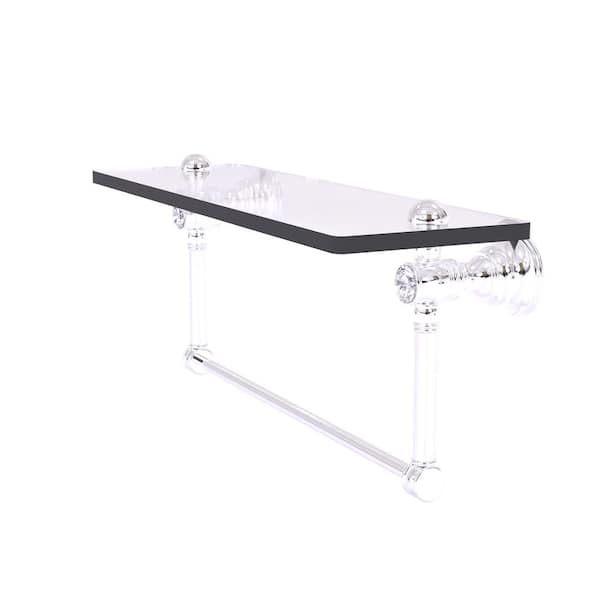 Allied Brass Carolina Crystal 22 in. W x 7 in. H x 5.54 D Glass Rectangular Shelf in Polished Chrome with Integrated Towel Bar