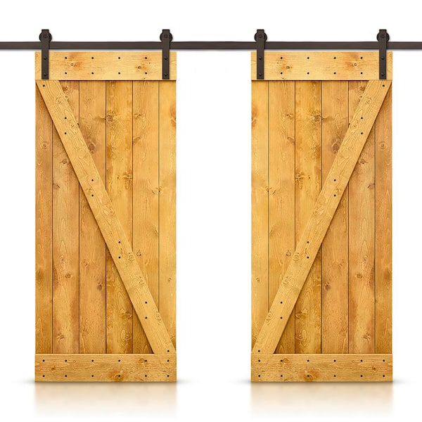 CALHOME Z Bar 60 in. x 84 in. Pre-Assembled Colonial Maple Stained Wood Interior Double Sliding Barn Door with Hardware Kit