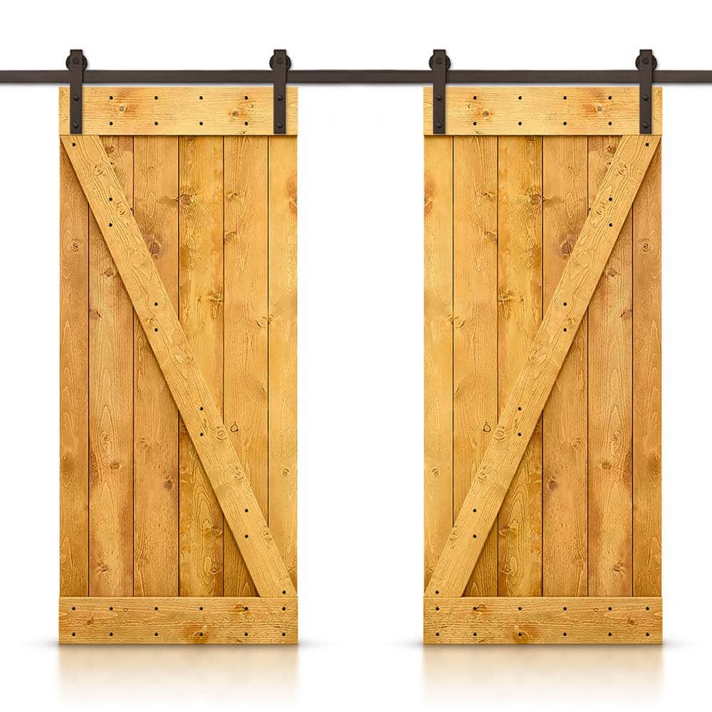 CALHOME 72 in. x 84 in. Z Bar Series Colonial Maple Stained Solid Pine Wood  Interior Double Sliding Barn Door with Hardware Kit  SWD11-AB-79(2)+DR-DIY-B36AT(2)+CNNT-AB - The Home Depot, image size:1000x1000