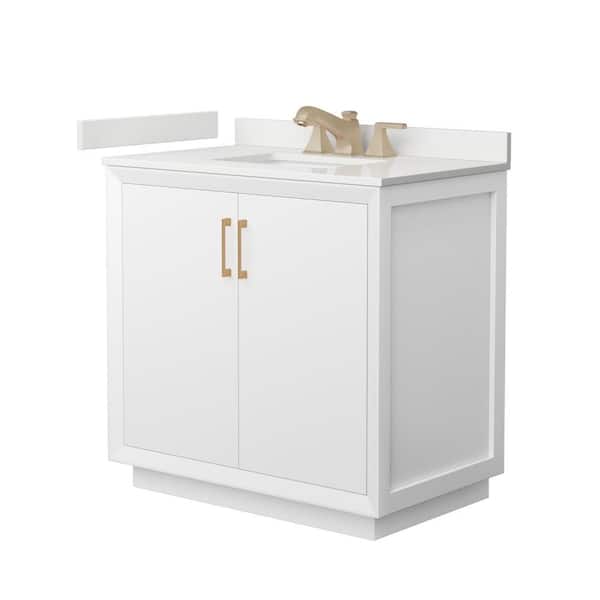 Wyndham Collection Strada 36 in. W x 22 in. D x 35 in. H Single Bath Vanity in White with White Quartz Top