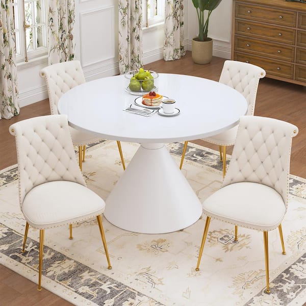 Boyel Living 5-Piece Round White MDF Top Table Set Seats 4 (4-White Dining Chairs)