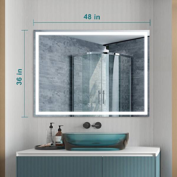 48 in. W x 36 in. H Rectangular Aluminum Framed Wall Bathroom Vanity Mirror  in Clear with Dimmable & Anti-Fog Function MSWY-1 - The Home Depot