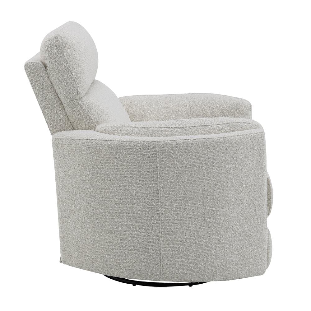 Beige Boucle Swivel Recliner with Wood Frame