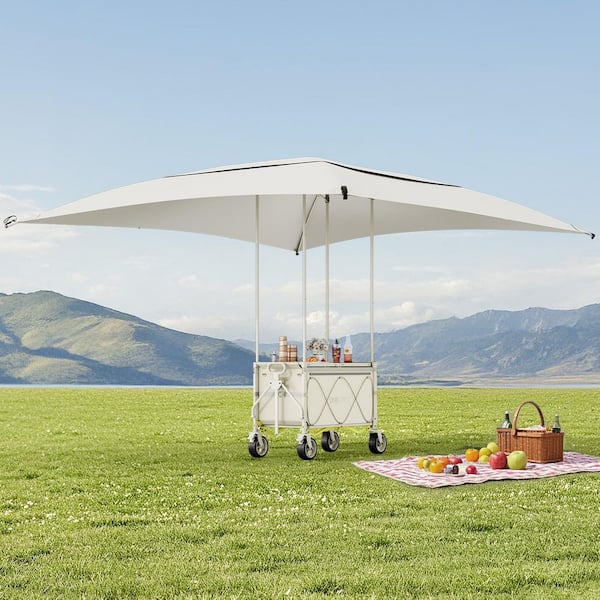 8.5 ft. x 9.5 ft. Steel Garden Cart 150 L Folding Fabric Wagon Cart with Removable Oversized Canopy in Beige