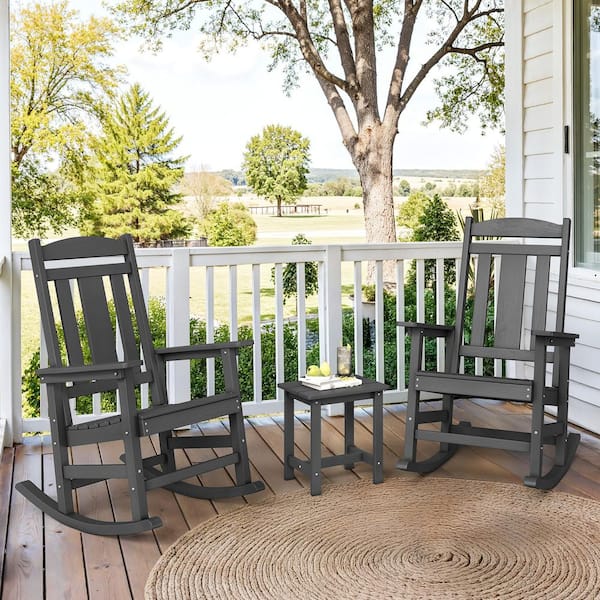 All Weather Resistant Recycled HIPS Plastic Porch Patio Outdoor Rocking Chair For Outdoor Indoor in Gray(Set of 2)