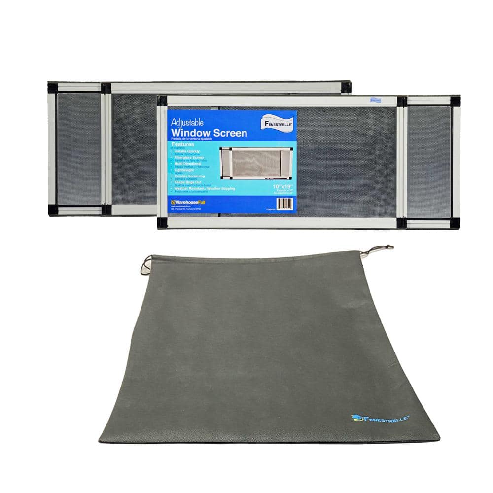 Fenestrelle 10 in. X 19 in. Two Expandable Fiberglass Window Screens and Storage Bag, Adjustable