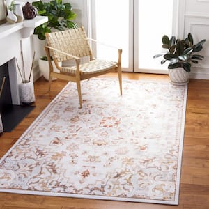 Tuscon Beige/Gray 4 ft. x 4 ft. Machine Washable Floral Border Square Area Rug